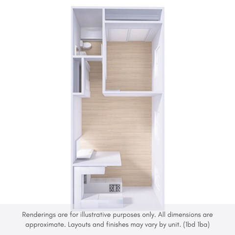 Floor plan for 1 bed, 1 bath